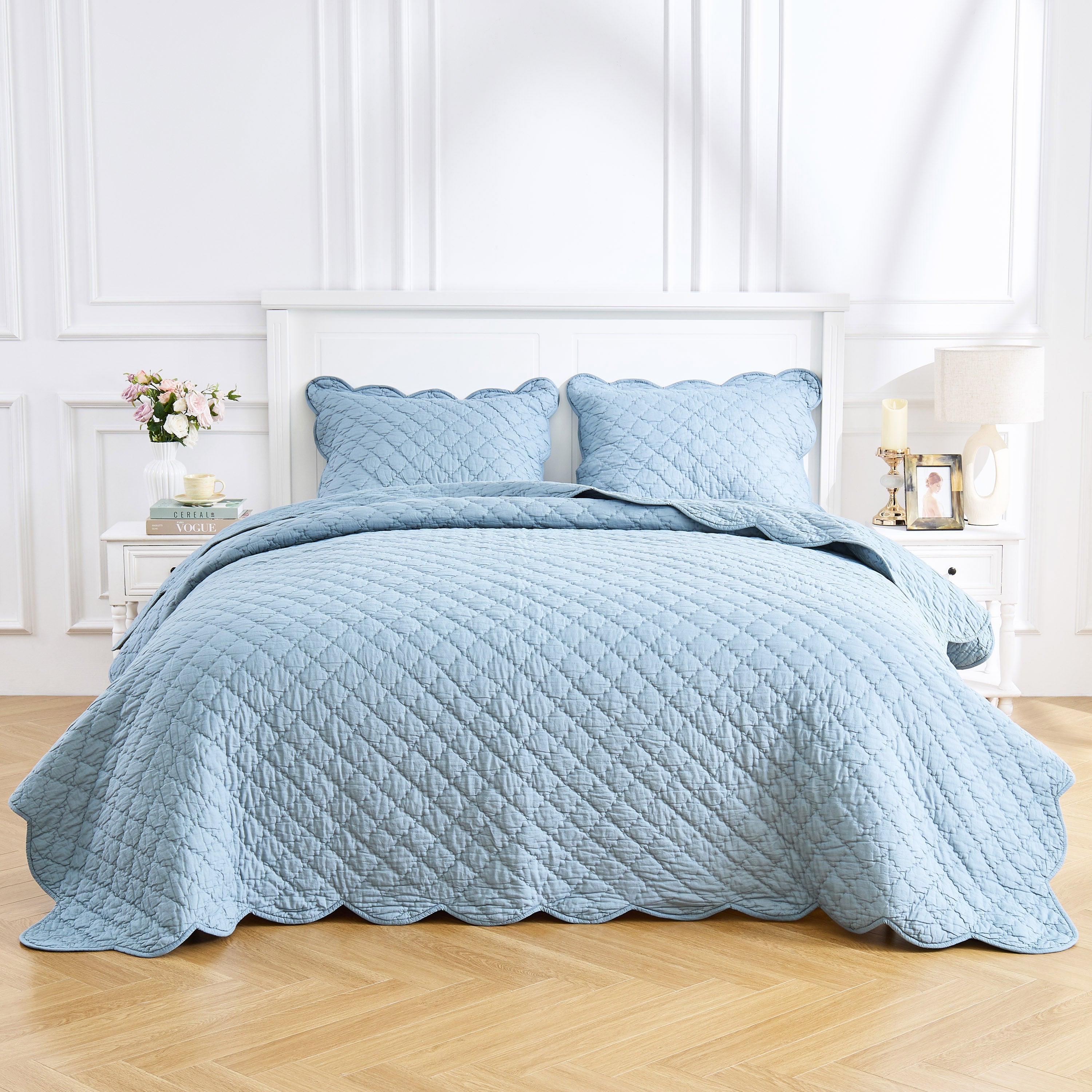 Diamond Scallop Cotton Voile Hand Stitched Quilt Set