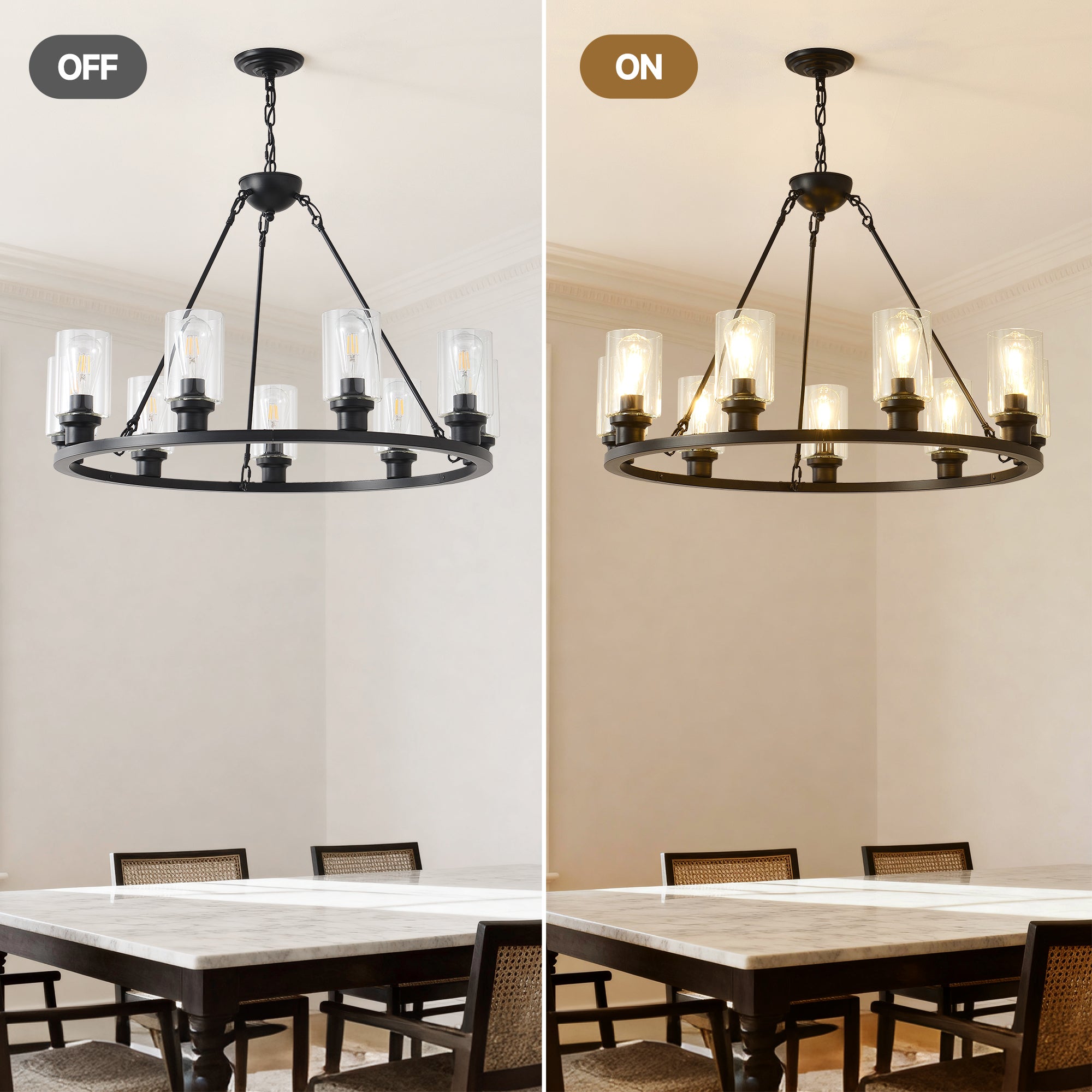 9-Light Black Wagon Wheel Chandelier