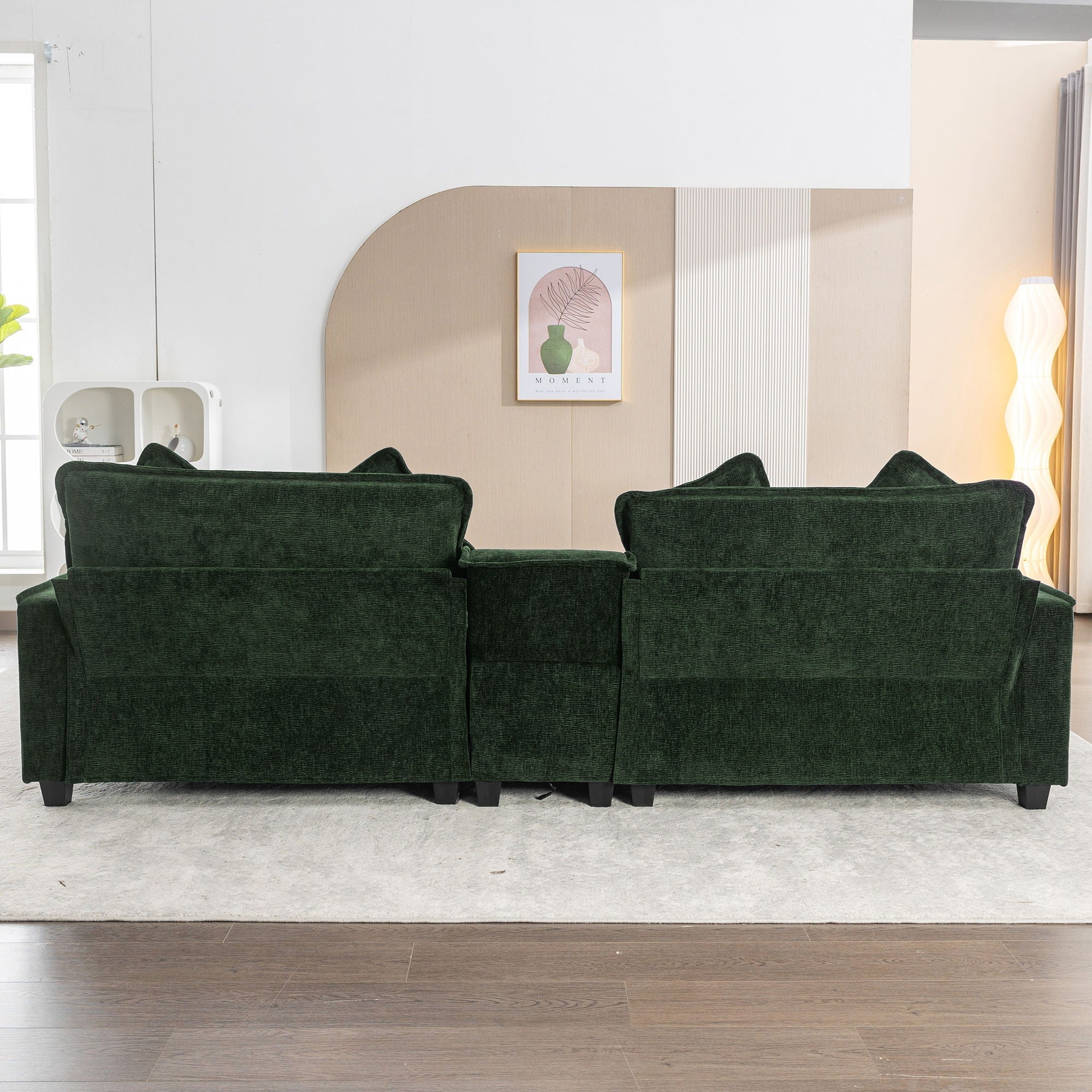 Sectional Sofa Upholstered Sofa With Two Removable Ottoman, Two USB Ports, Two Cup Holders And Large Storage Box For Living Room