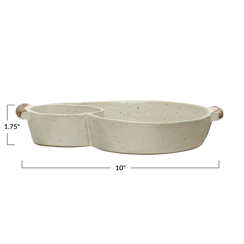 Stoneware Dish w/ 2 Sections
