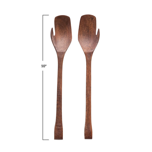 Mango Wood Salad Servers w/ Walnut Finish