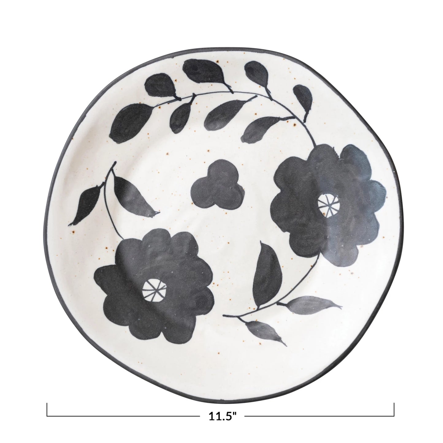 Hand-Painted Stoneware Plate w/ Floral Design