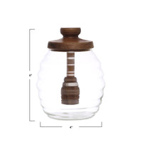Glass Honey Jar w/ Acacia Wood Lid & Attached Honey Dipper