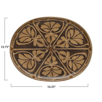 Oval Hand Painted Stoneware Platter w/ pattern
