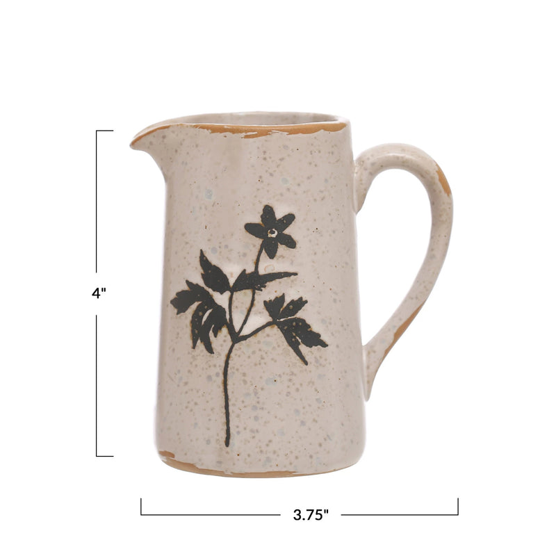 Debossed Stoneware Creamer w/ Flowers