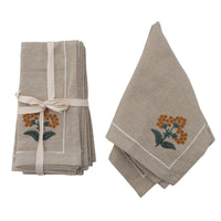 Cotton Napkins w/ Floral Embroidery & French Knots