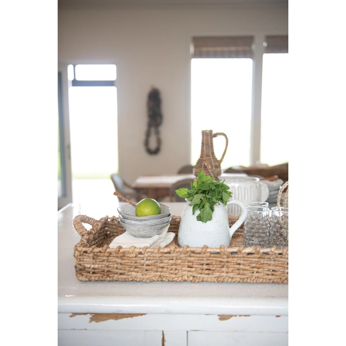 Decorative Hand-Woven Seagrass Tray with Handles