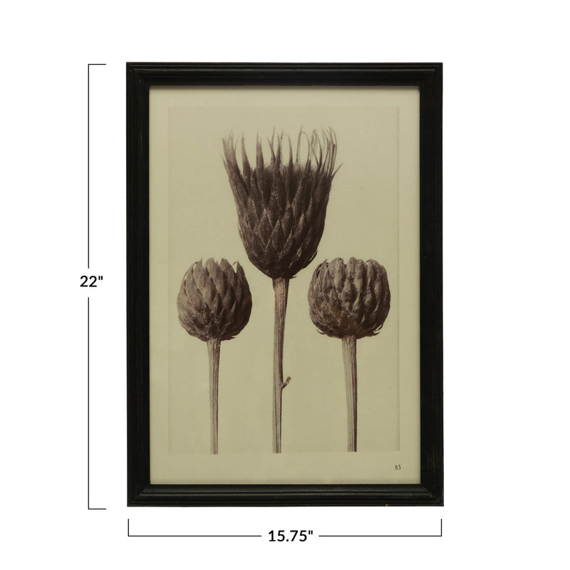 Wood Framed Glass Wall Décor w/ Artichokes