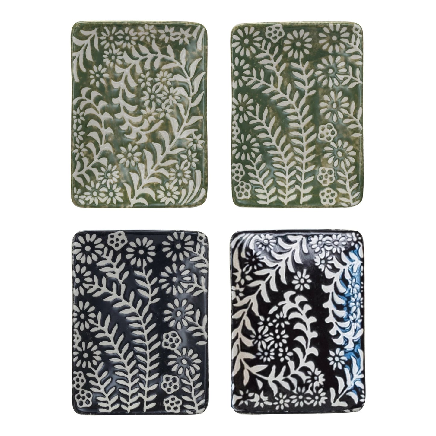 Stoneware Dish w/ Wax Relief Botanicals