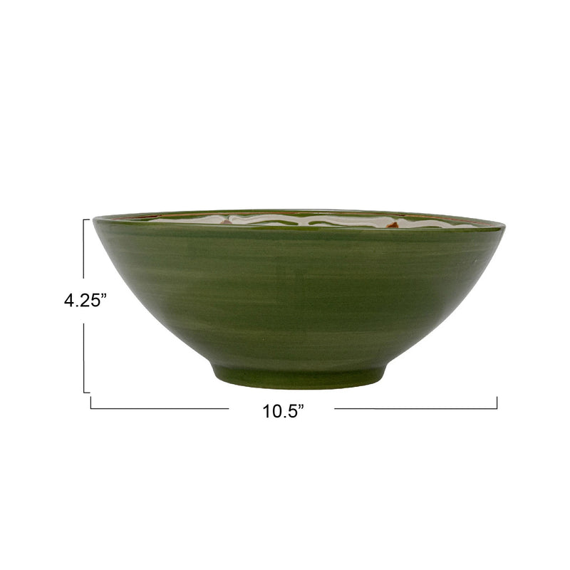 Green & Brown Stoneware Serving Bowl