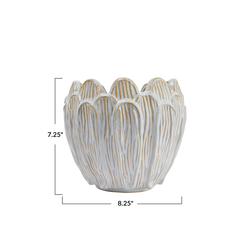Debossed Stoneware Flower Shaped Planter