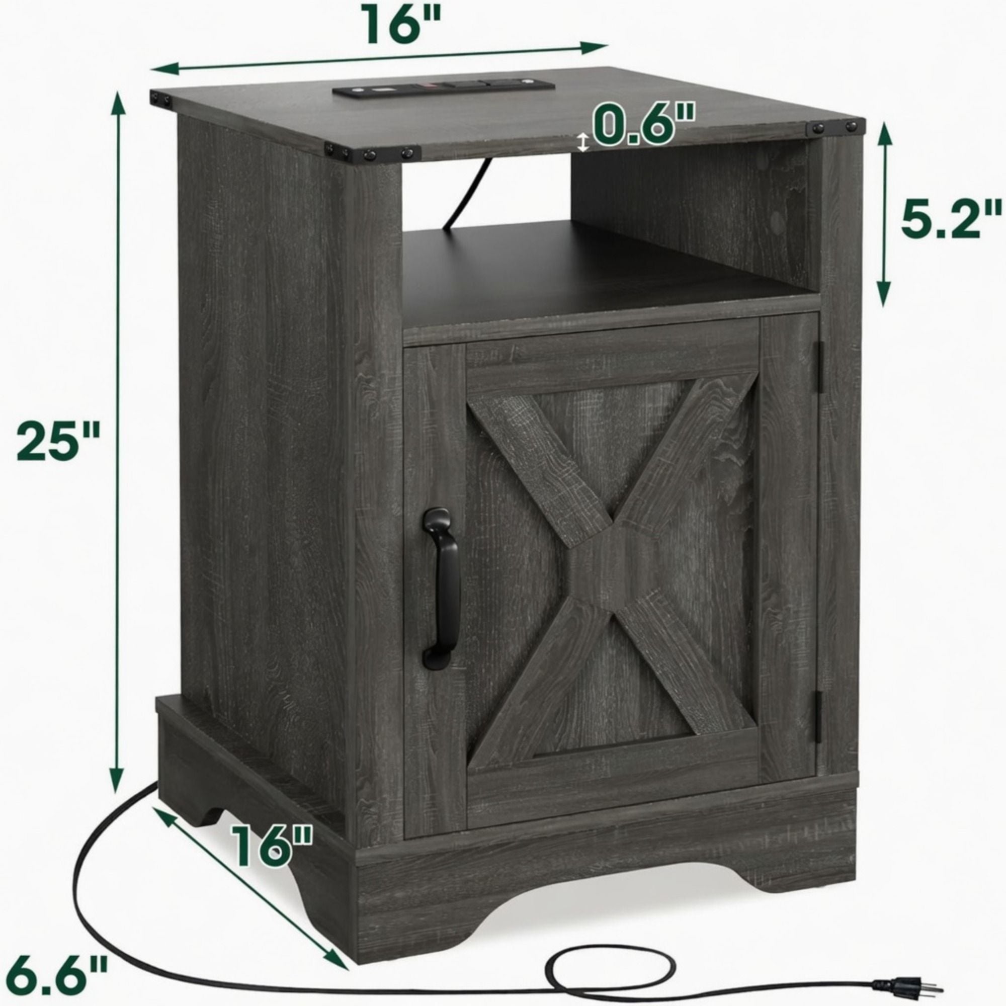 Farmhouse Nightstand, Charging Station & Storage