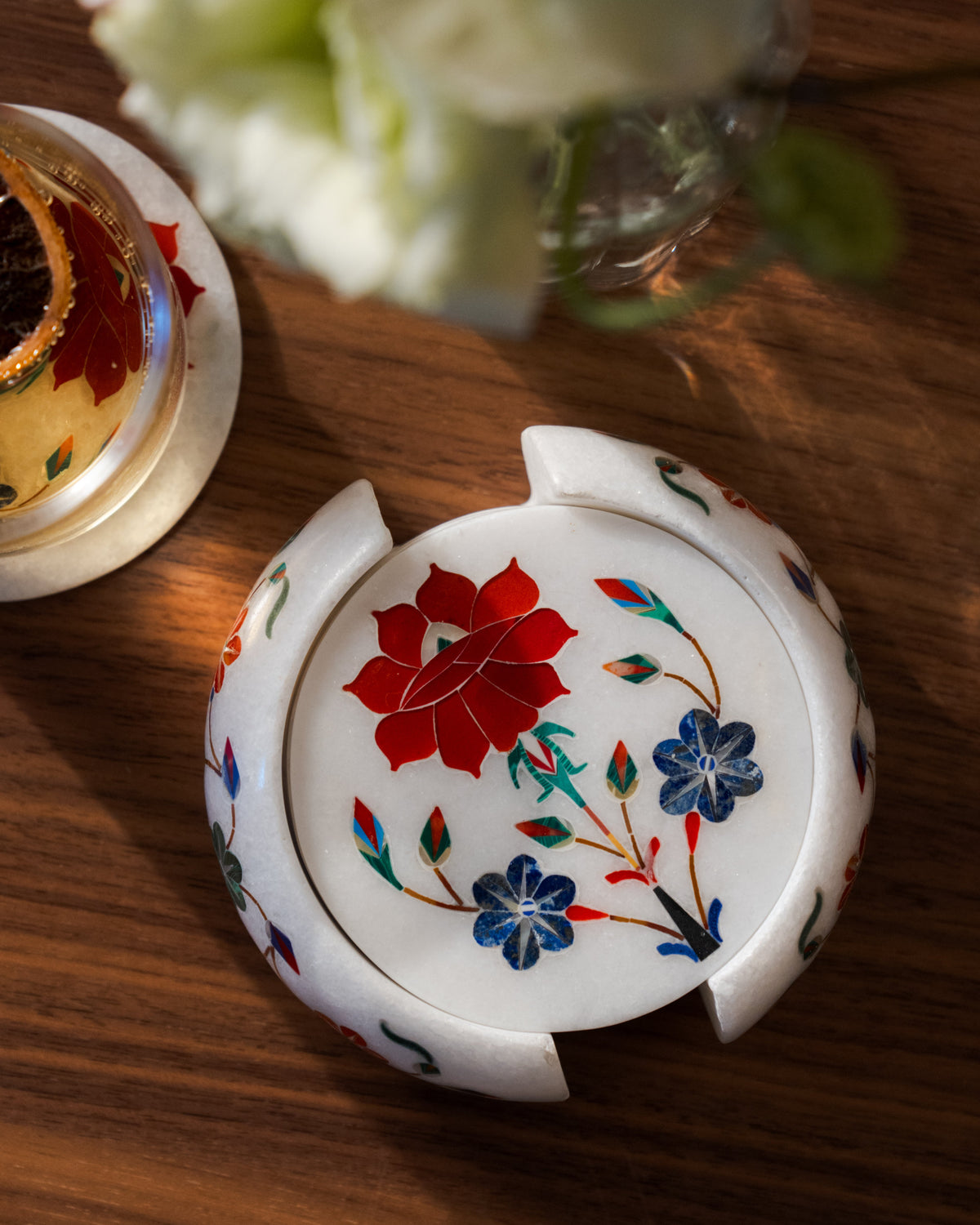 Mughal Red Flower Coaster Set
