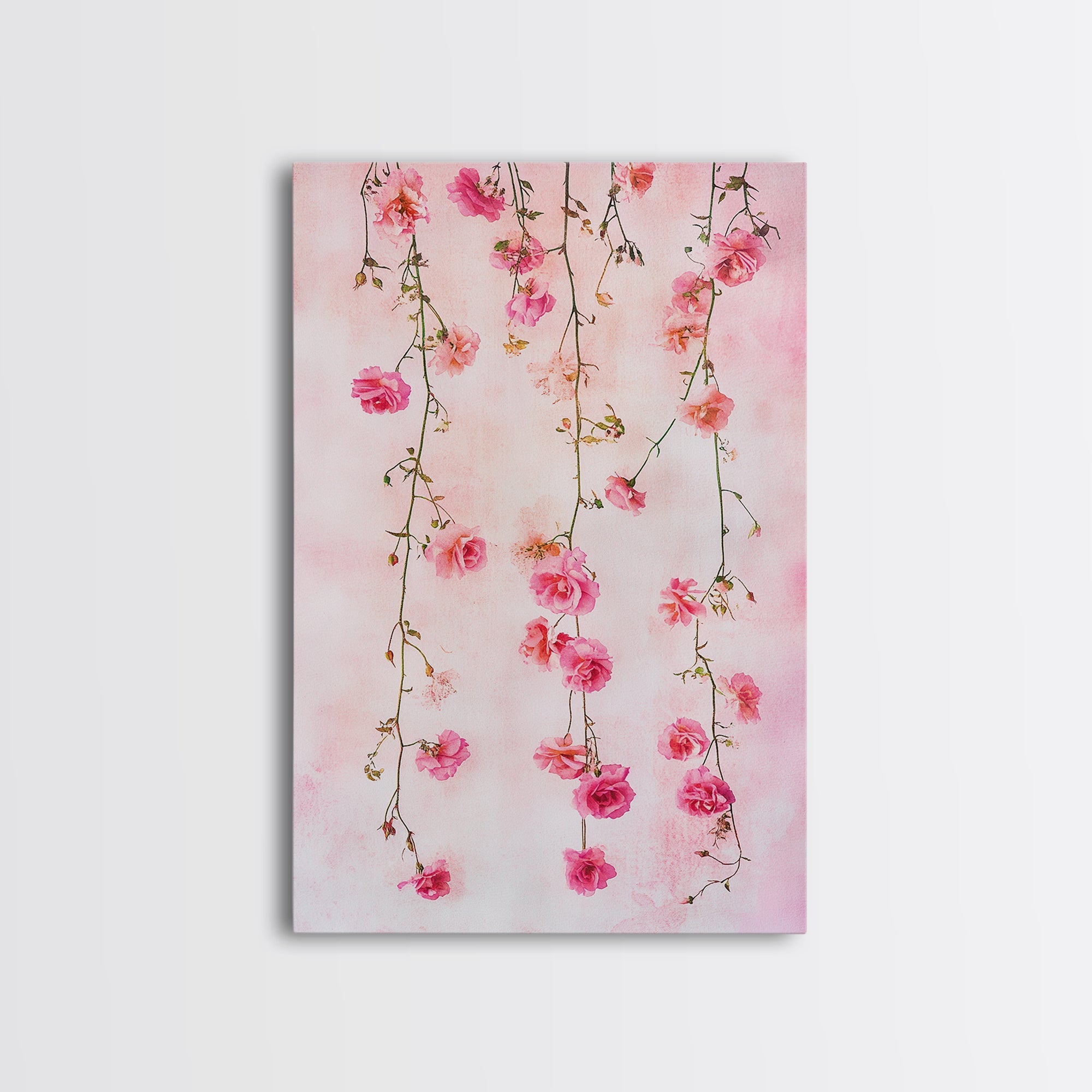 Hanging Roses Canvas Print Floral Wildflower Painting Chinoiserie Inspired Light Pink Wall Art Cottagecore Aesthetic Gift Idea