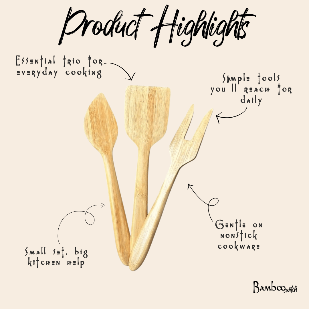 3-Piece Bamboo Kitchen Utensil Set
