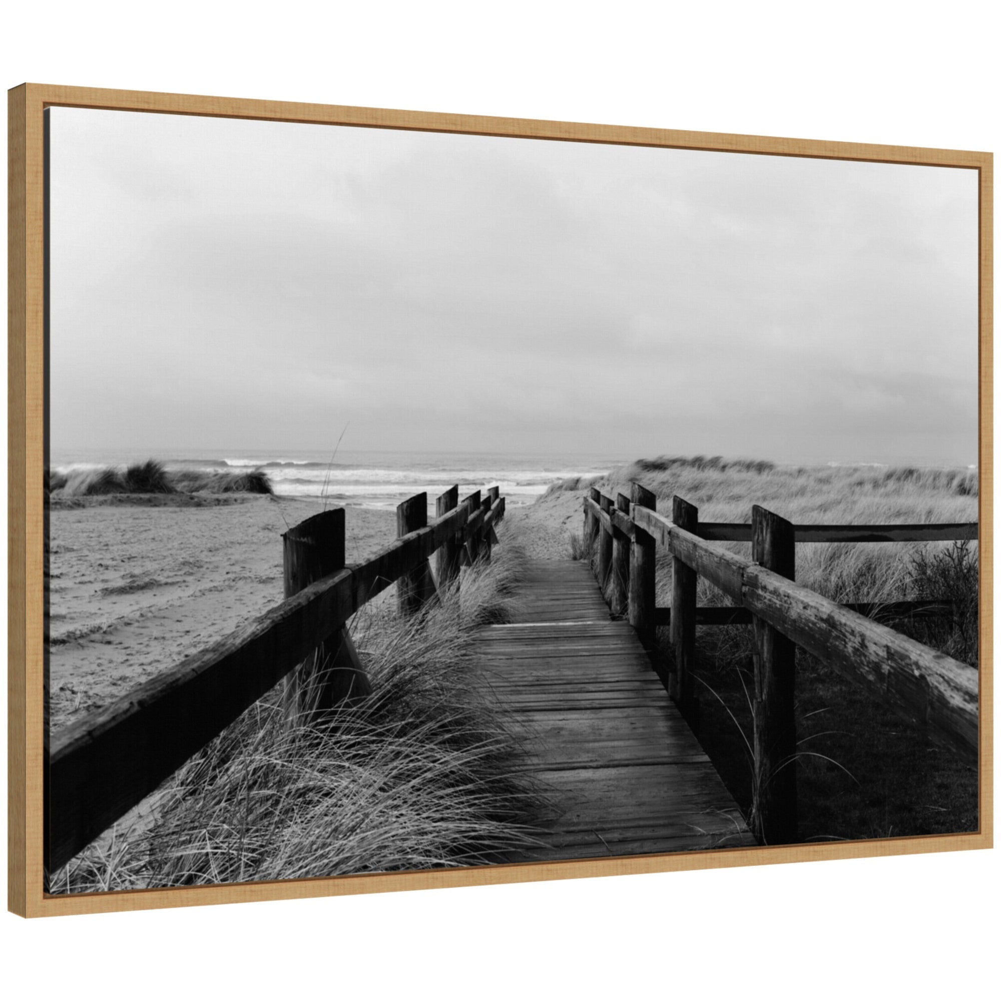 Sylvie Coastal Beach Boardwalk Black and White Framed Canvas by Patricia Hasz