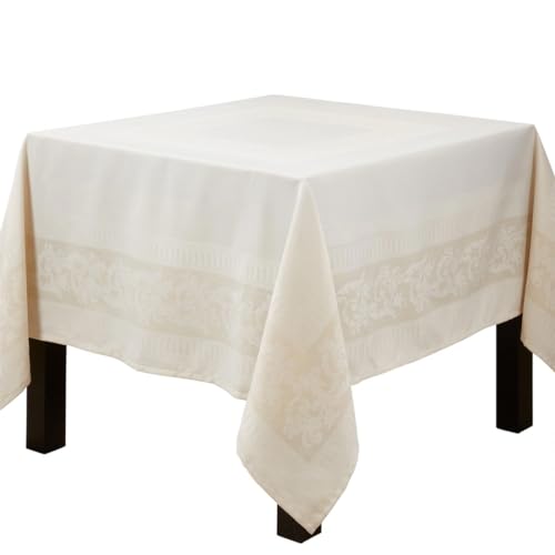 Fennco Styles Ecru Jacquard Floral Tablecloth 65" W x 90" L Rectangle Flower Table Cover
