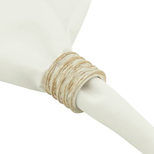 Fennco Styles Mango Wood Ribbed Napkin Rings, Set of 4 - Natural Decorative Wooden Napkin Holders for Home, Dining Room, Banquet, Family Gathering, Holiday and Special Occasion