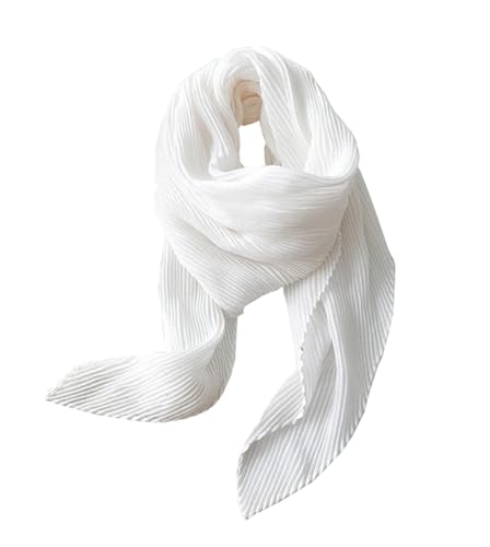 stylesilove Women Crinkle Pleated Square Scarf Solid Color Neckerchief Soft Bandana Small Shawl Neck Wraps for All Season