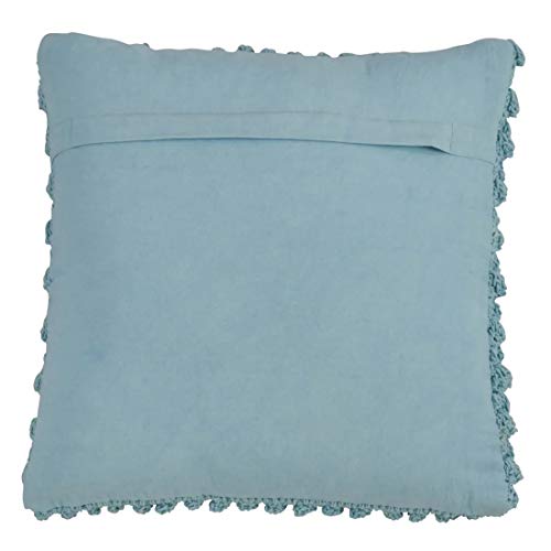 Fennco Styles Handmade Crochet Pompom Cotton Decorative Throw Pillow with Down Filled Insert 20 x 20 Inch