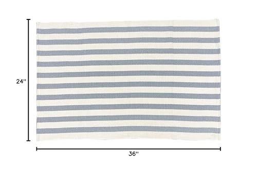 Fennco Styles Woven Classic Striped Area Rug 24" W x 51" L - Navy Blue Cotton Blend Carpet Indoor Outdoor Floor Mat for Living Room, Entryway, Bedroom and Floor Décor