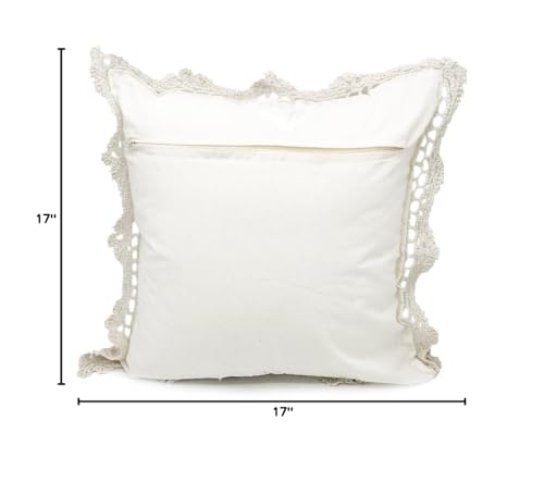 Fennco Styles Handmade Crochet Lace Cotton Decorative Throw Pillow Cover - White Cushion Case for Home, Couch, Living Room, Bedroom and Office Décor