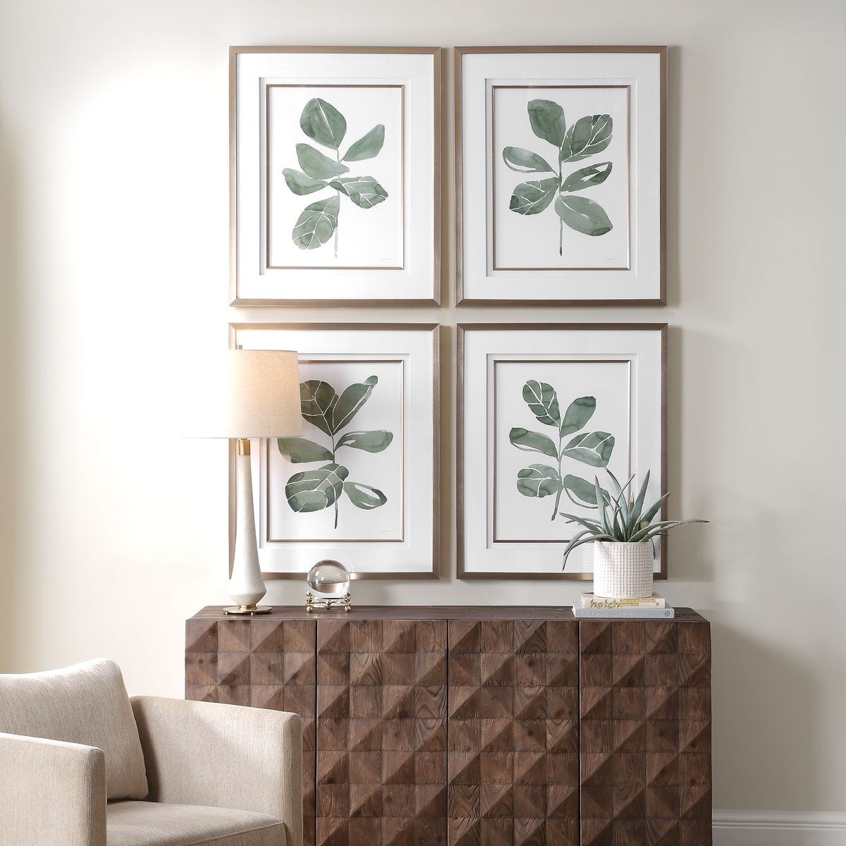 Fiddle Head Leaf Framed Prints - Set of 4
