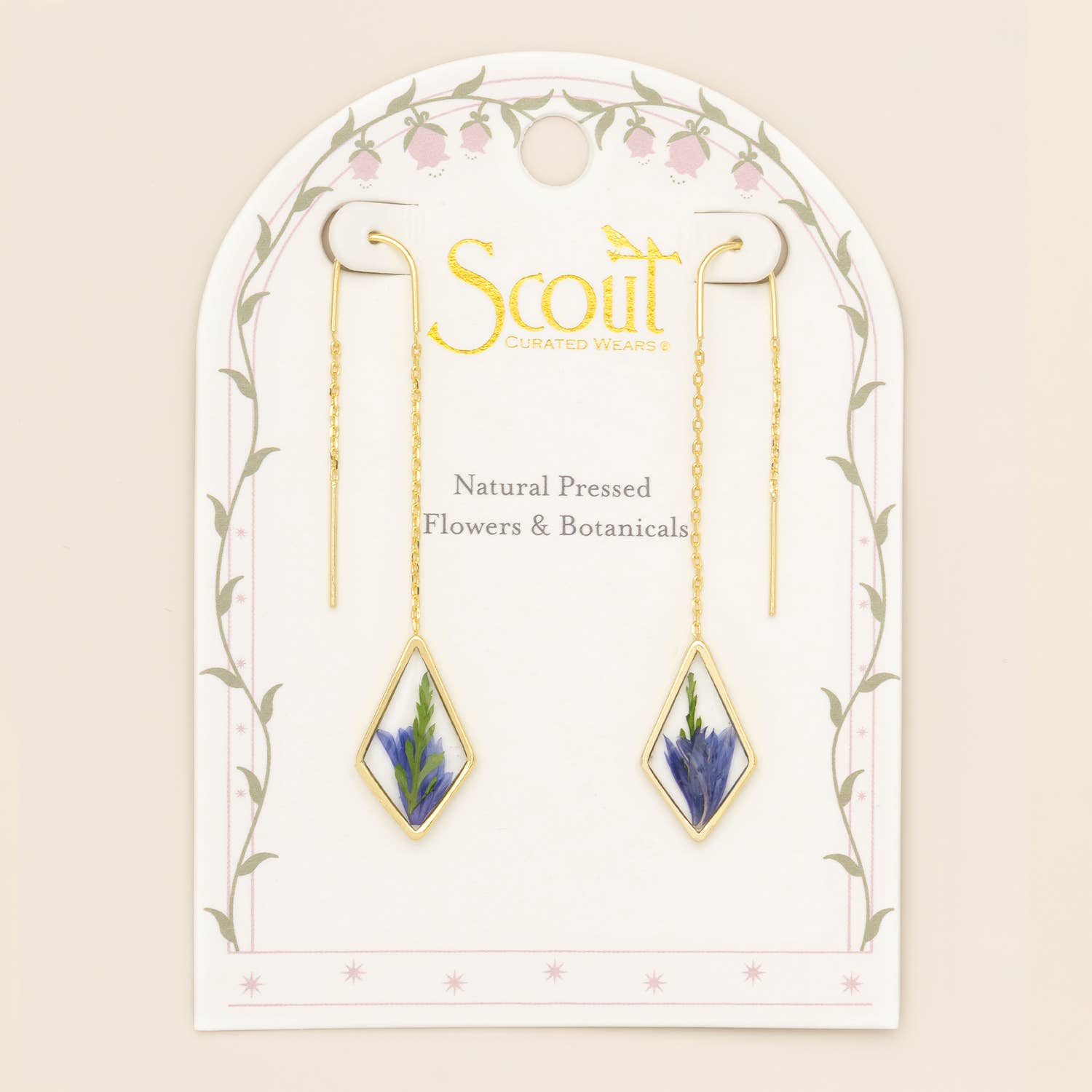 Pressed Flower Thread Earring - Purple Cornflower/Gold