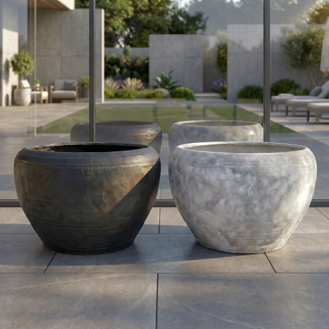 Titan XXL, Fiber Clay Pot, Hand-painted in Aged Black or Aged White, 28.3"D x 17"H