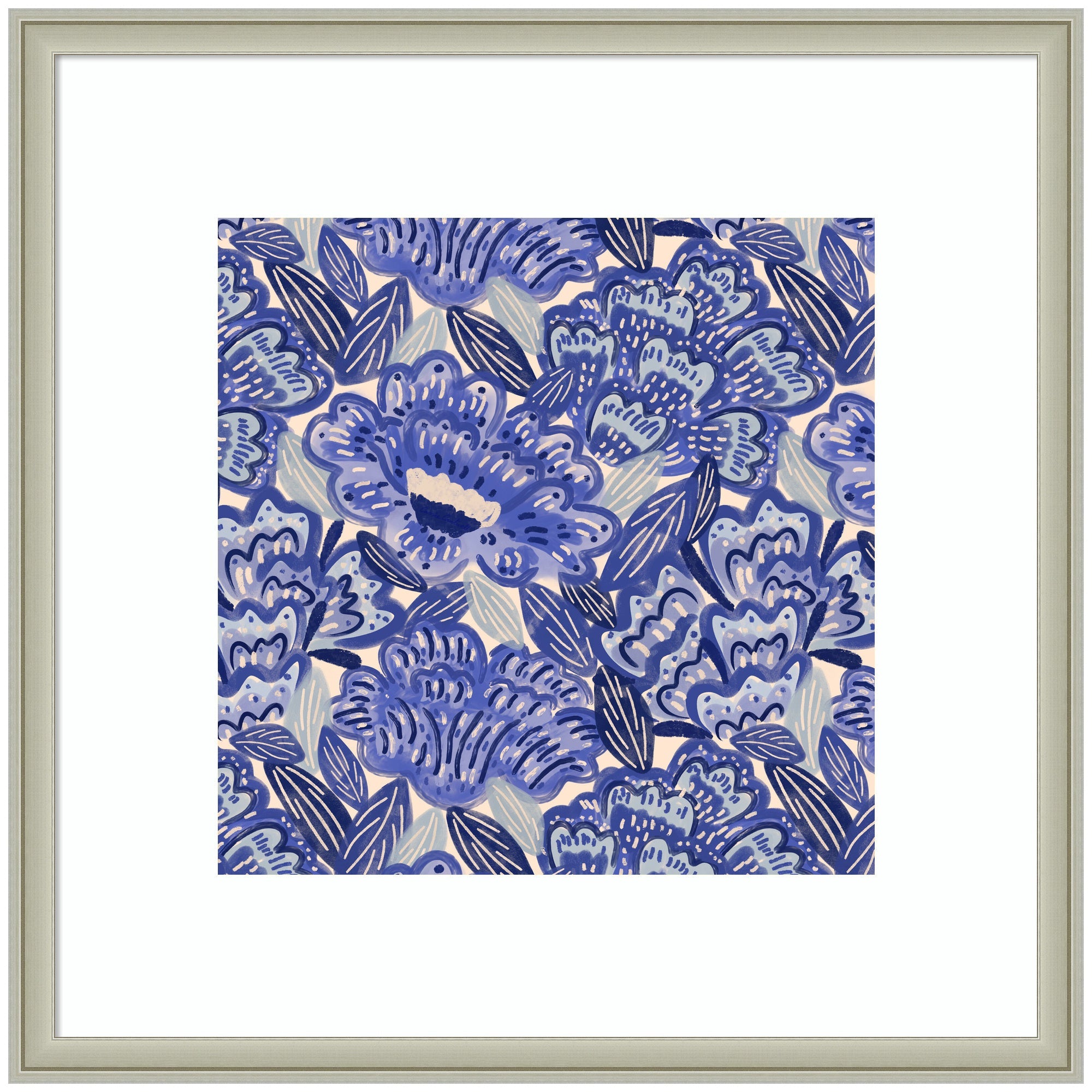Framed Art Painted Flowers Blue by Carrie Cantwell