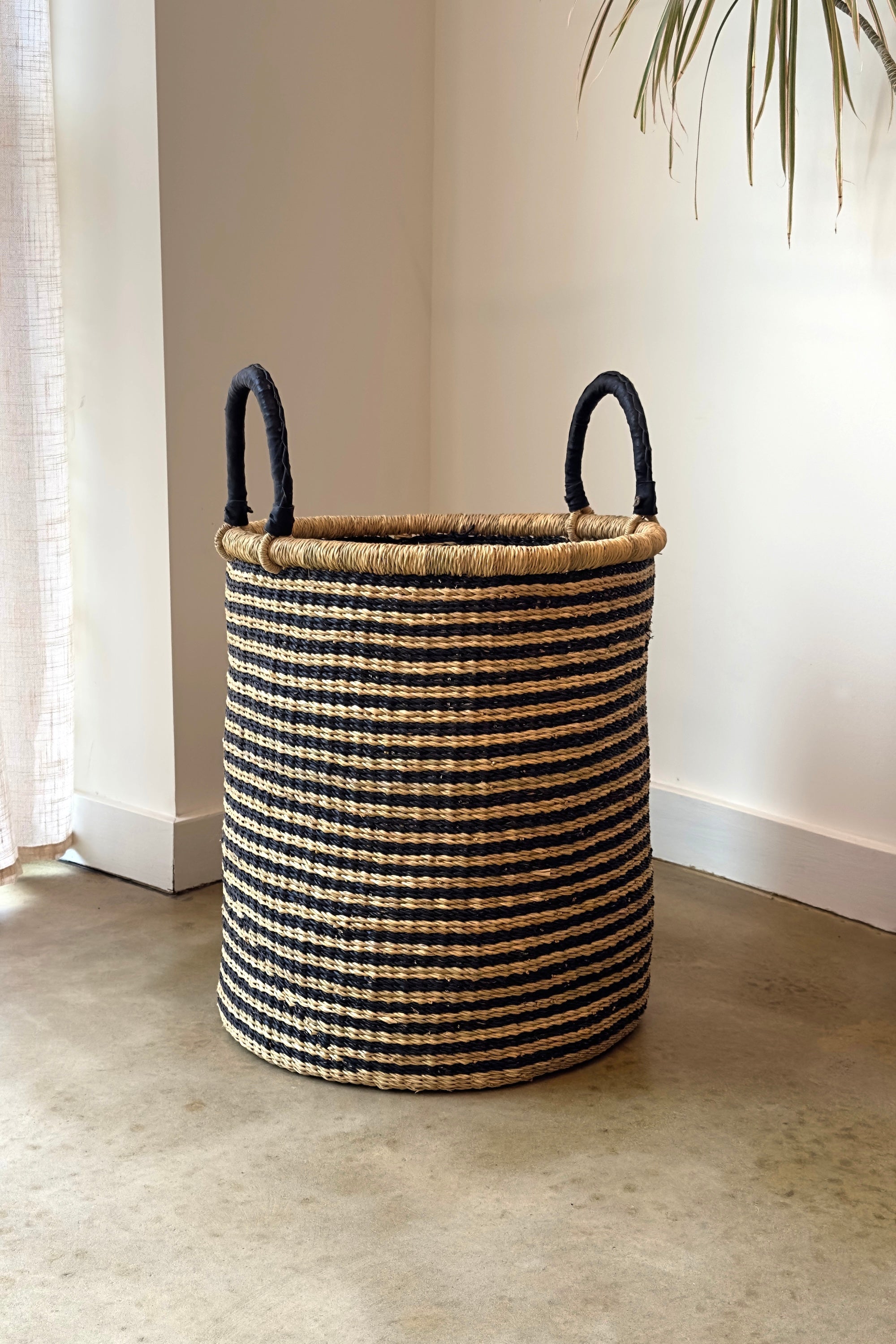 Laundry Basket - Natural w/ Black Stripes