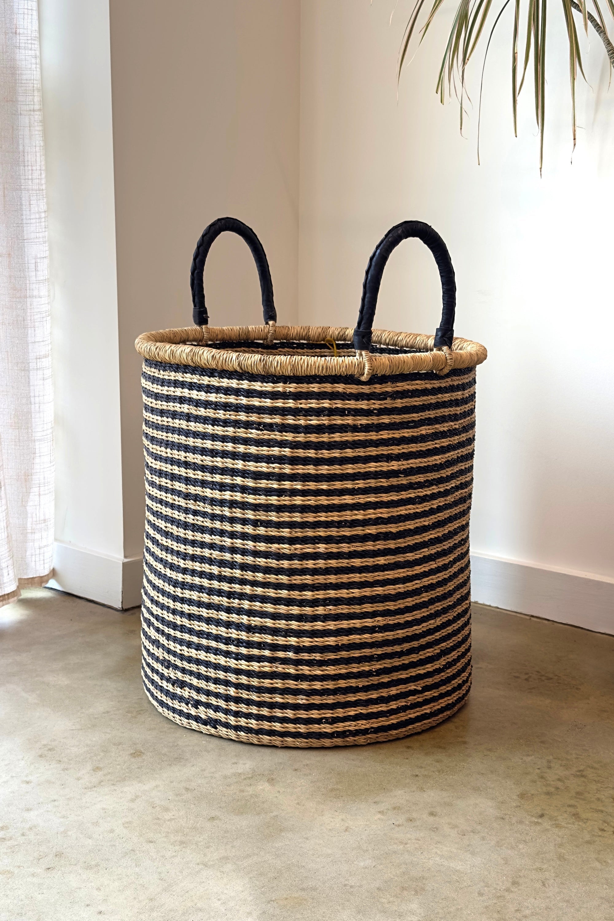 Laundry Basket - Natural w/ Black Stripes