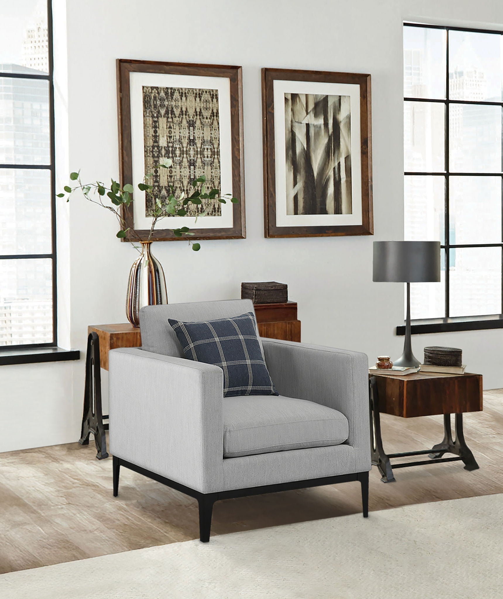 Apperson Upholstered Track Arm Accent Chair Light Grey