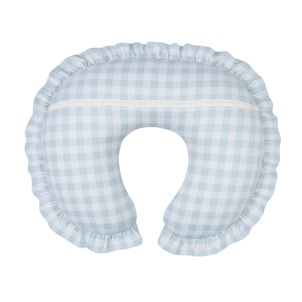 Light Blue Checkered Ruffle Nursing Pillow Cover