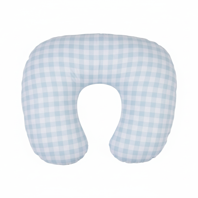 Light Blue Checkered Ruffle Nursing Pillow Cover