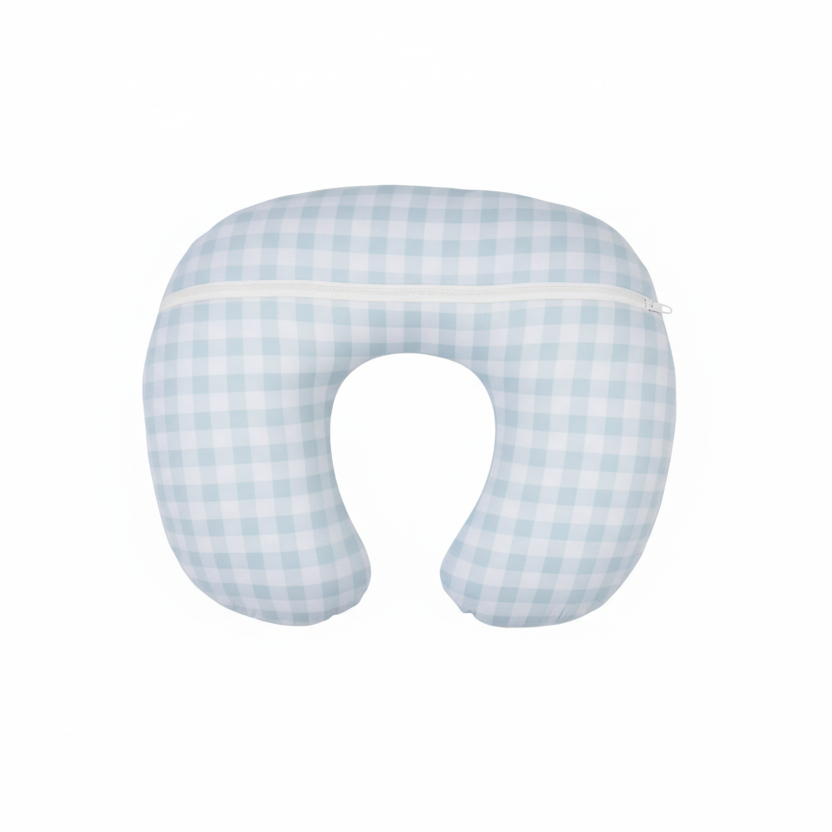 Light Blue Checkered Ruffle Nursing Pillow Cover