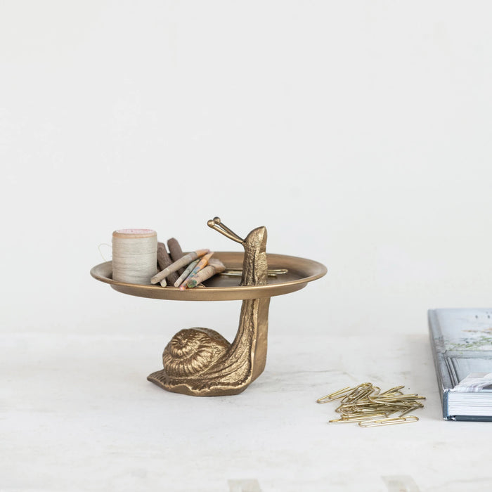 Decorative Metal Tray with Snail Shaped Stand