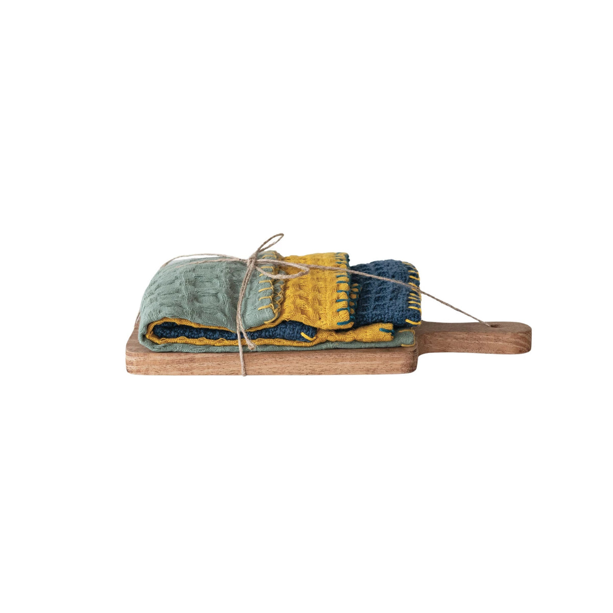 Cotton Waffle Weave Dish Cloths w/Cutting Board
