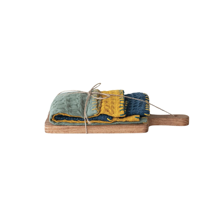 Cotton Waffle Weave Dish Cloths w/Cutting Board