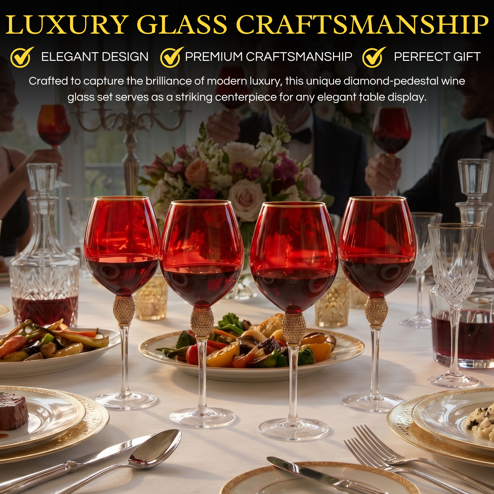 Set Of 4 Red Diamond Stemmed Wine Glasses Gold 14 Oz By Gold Rim Wine Glasses Red Co