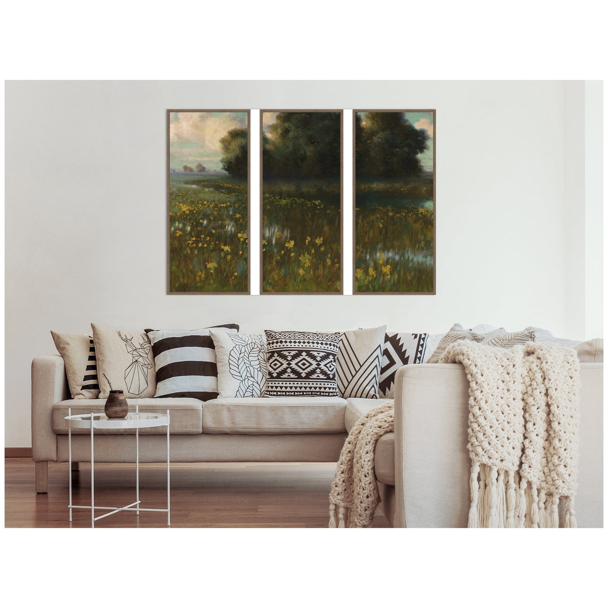 Cowslips in a Meadow Marshes 1899 Dabrowa Dabrowski 3 Piece Framed Canvas Wall Art Set by Nostalgia Prints