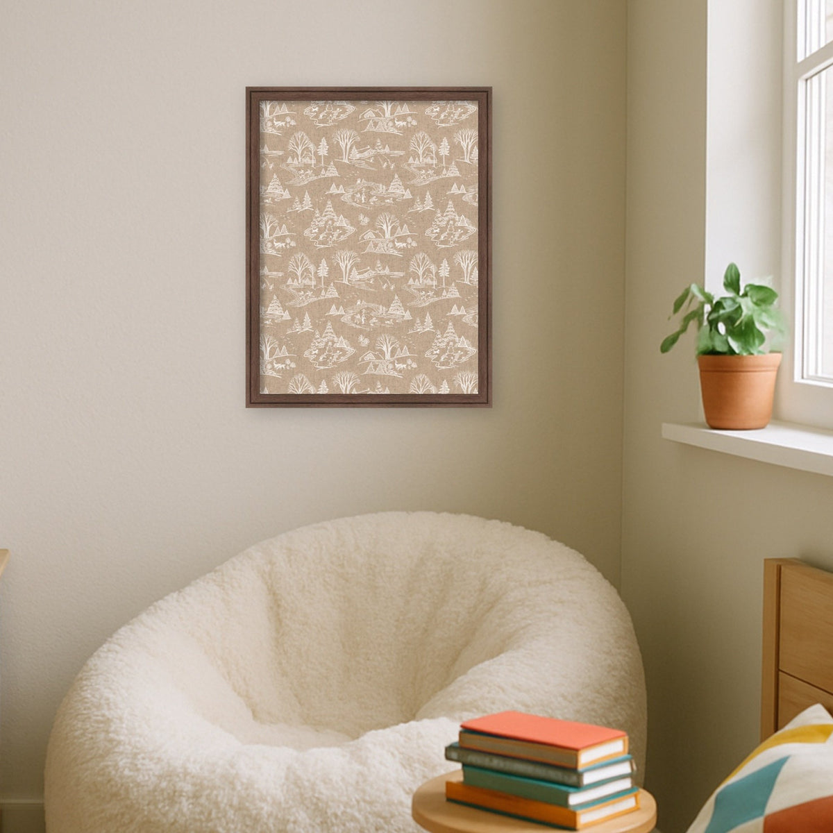 Kate and Laurel Framed Fabric Pinboard Wonderland White Toile