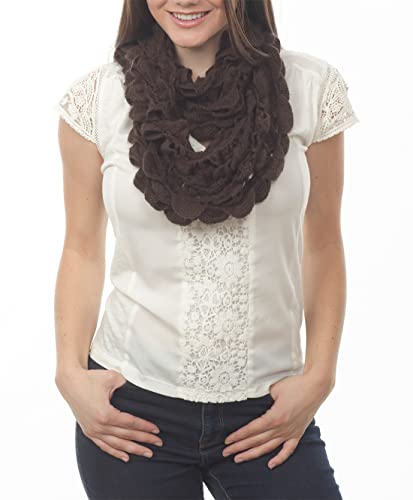 stylesilove Women Girls Chic Ruffle Knit Infinity Circle Loop Scarf Versatile Winter Autumn Fashion Neck Warmer