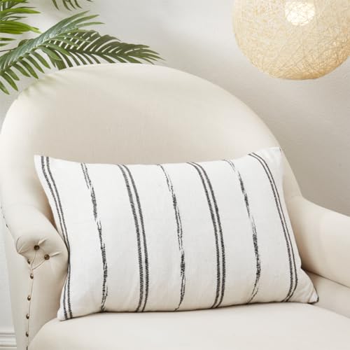 Fennco Styles Striped Textured Decorative Throw Pillow Cover 16" W x 24" L – Natural Woven Cushion Case for Home, Couch, Bedroom, Living Room and Office Décor