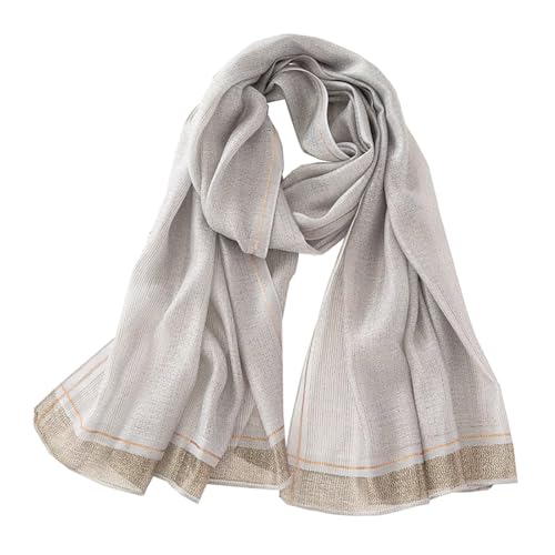 stylesilove Women Shimmering Striped Scarf Silk-like Scarves Ultra Lightweight Soft Shawl Neck Wraps