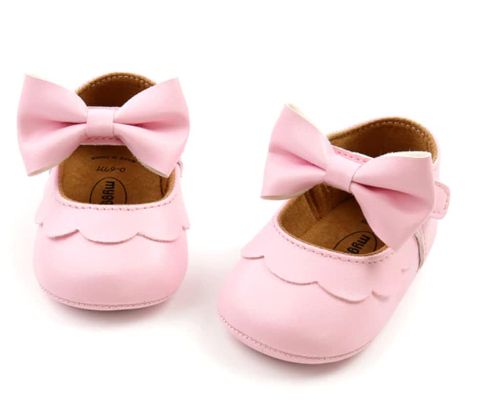 Styles I Love Infant Baby Girls Soft Leather Big Bow Mary Jane Shoes Anti-Slip Rubber Sole Crib Shoes