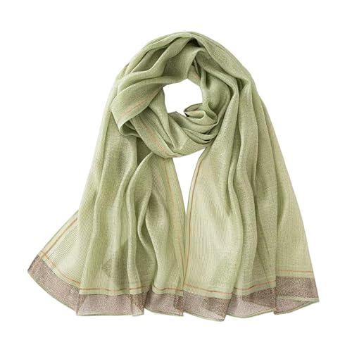 stylesilove Women Shimmering Striped Scarf Silk-like Scarves Ultra Lightweight Soft Shawl Neck Wraps