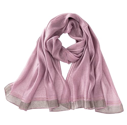 stylesilove Women Shimmering Striped Scarf Silk-like Scarves Ultra Lightweight Soft Shawl Neck Wraps