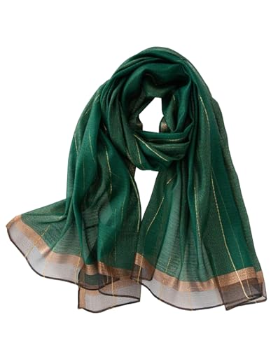 stylesilove Women Shimmering Striped Scarf Silk-like Scarves Ultra Lightweight Soft Shawl Neck Wraps