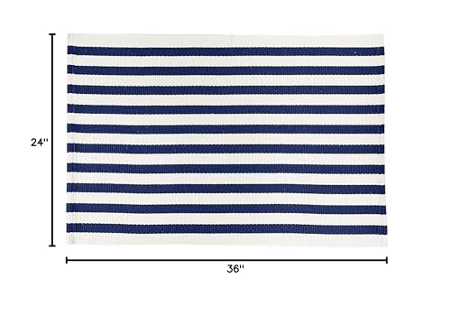 Fennco Styles Woven Classic Striped Area Rug 24" W x 51" L - Navy Blue Cotton Blend Carpet Indoor Outdoor Floor Mat for Living Room, Entryway, Bedroom and Floor Décor